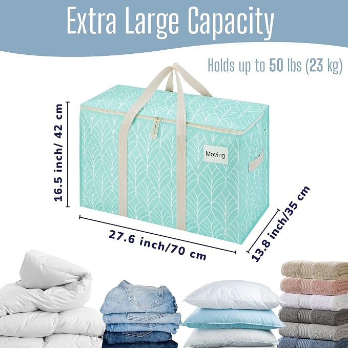 VENO 2 Pack Heavy Duty Moving Bags, Extra Large Storage Bags with Reinforced Handles & Strong Zippers, Foldable & Reusable Moving Box Alternative for Clothes & Dorm Storage