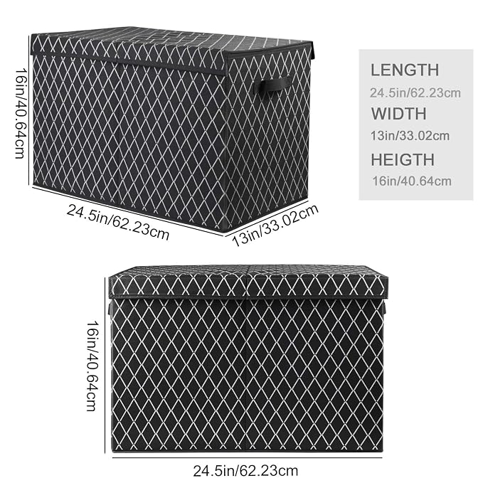 Toy Chest Box Storage Bins for Boys Girls, Kids Large Collapsible Sturdy Container Organizer with Fabric Flip-Top Lid & Handles for Clothes, Blanket, Nursery, Playroom, Bedroom 24.5x13x16 (Black)