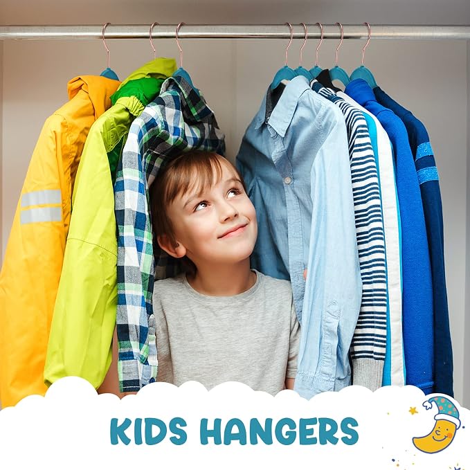 HOUSE DAY Velvet Kids Hangers 60 Pack, Premium Childrens Hangers for Closet, Ultra Thin Cute Clothes Hanger, Non Slip Small Felt Hanger 14 Inch for Kids Clothes, Light Blue