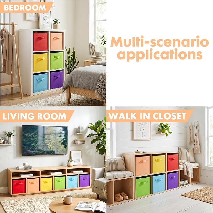 ShellKingdom Storage Bins, Foldable Fabric Storage Cubes And Cloth Storage Organizer For Closet And Toys, 6 Pack (Multi Colors)