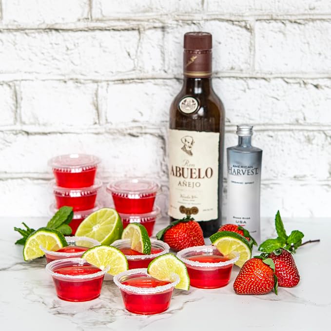 NYHI 2 oz Small Clear Plastic Cups Disposable Jello Shots with Snap on Leak Proof Lids Small Shot Cups Food Storage Containers for Party Portion Control Sauces Spices Liquid Dip (500)