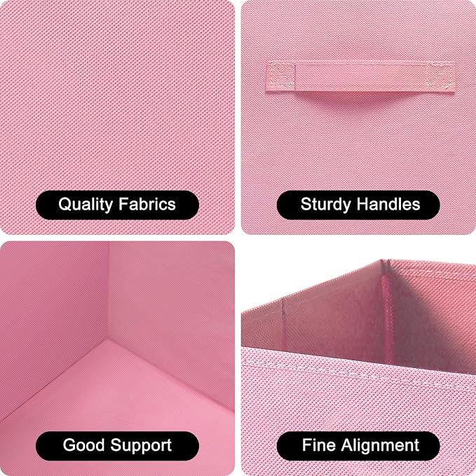 Fabric Storage Bins - 6 Pack Collapsible Cube Organizer for Closet, Shelves & Living Space, Pastel & Dark Color Options - Foldable Storage Boxes with Handles for Clothes (Pink, 11 inch)