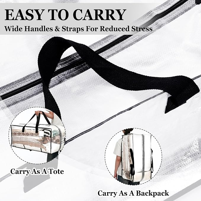 4 Pcs 24 Gallon Extra Large Moving Bags Heavy Duty Storage Bag with Strong Zipper Handle Foldable XXL Jumbo Storage Tote Packing Moving Box for College Dorm Travel Cloth Duffle (Clear)