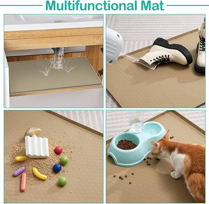Waterproof Under Sink Mat 22" x 19", Silicone Cabinet Liner, Rubber Protector for Kitchen and Bathroom, Keeps Cabinets Clean, Dry, and Organized (Beige)