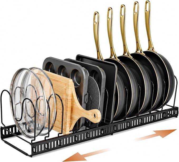 Norcalway Adjustable Bakeware Pots and Pans Organizer Under Cabinet,11 Dividers Cookie Sheet Baking Pan Pot Lid Organizers