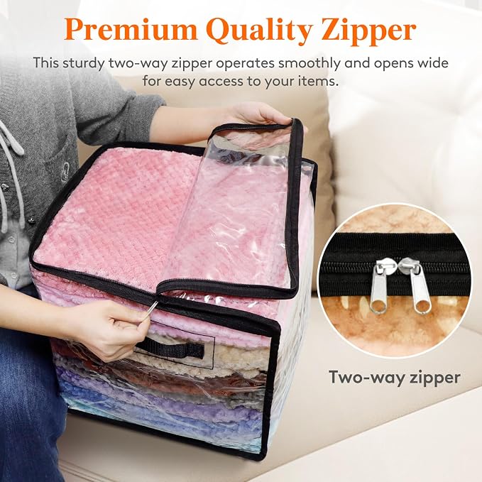 Lifewit 4 Pack Clear Clothes Storage Bags, Sweater Storage with Zipper, 36L Vinyl Foldable Moving Bags, Storage Container for Blankets Bed Sheet Sweater Yarns