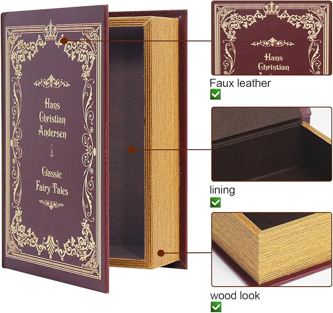 PACOLO Decorative Book Boxes, Faux Wood cover Storage for Hidden Jewelry, Money, and Cash (Classic Fairy Tale)