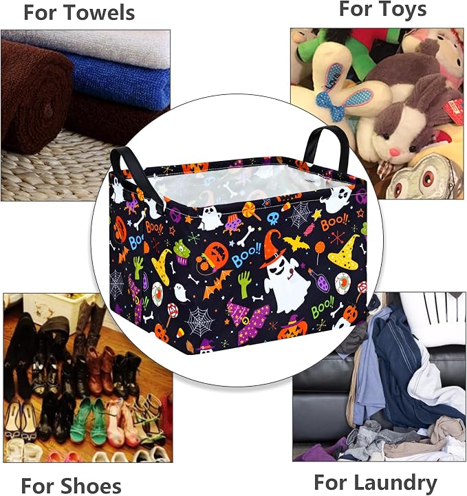 MAIZMZ Halloween Storage Basket Pumpkin Ghost Gift Basket for Kids Foldable Toy Box Waterproof Organizer Bin Laundry Nursery Hamper for Home Office Dorm Closet Shelf