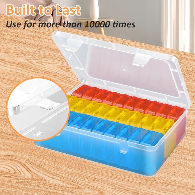 Mathtoxyz Bead Organizer Box(Red,Yellow,Blue), 30Pcs Small Bead Organizers and Storage Plastic Cases Mini Clear Containers Boxes with Hinged Lid and Rectangle for Bracelet Making DIY Jewelry Craft