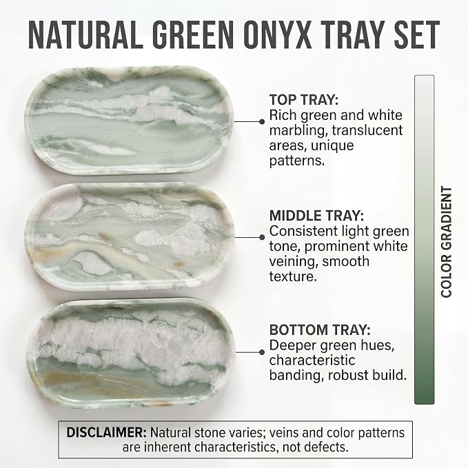 YKAJO Botanical Green Oval Marble Tray, 11.8x5.9 Vanity Perfume Organizer | Honed natural stone; jewelry & trinket dish, ring & key holder, soap & candle catchall; bath counter, dresser, coffee table