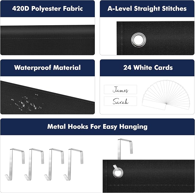 24 Pockets Heavy Duty Storage Chart, Hanging Wall File Organizer, Plus 4 Over Door Metal Hangers, 2 Markers & 24 Erasable Blank Cards, Organize Your Assignments, Files, Scrapbooks Papers (28” x 50.5”)