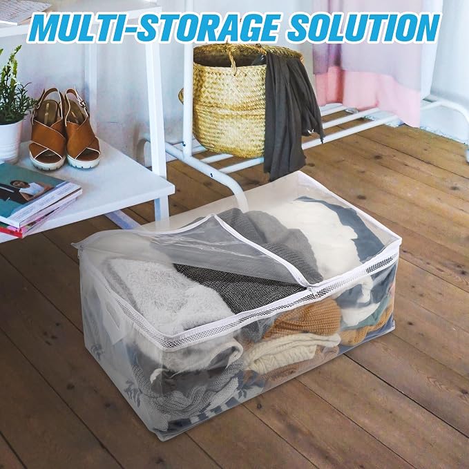HIBAG 20 Gallon Large Storage Bag for Clothes, Zipper Clothing Storage Bag, Clear Organizer with Reinforced Handles, for Comforters Blankets Pillows Bedding (4 Pack)
