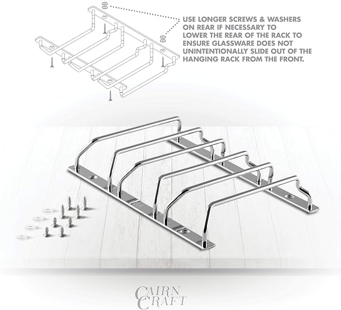 CairnCradle Whiskey Glass Rack - Under Cabinet Whisky Tasting Glasses Holder Storage Hanger Metal Organizer for Bar Kitchen (3 Across x 2 Deep, Polished Stainless)