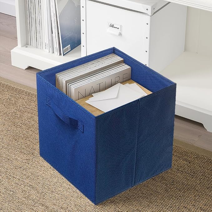 PowerKing Collapsible Storage Cubes with Handles, Fabric Foldable Bins for Closet Shelves, Durable Organization Storage Bins, 10.5'' x 11'' x 10.5'', 2 Pack, Dark Blue