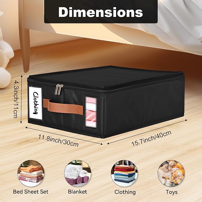 8pack Bed Sheet Organizer, Foldable Linen Closet Organizers and Storage with Sealed Design, Queen & King Size Sheet Storage with Window, Closet Organizer for Bedsheets/Blankets/Clothes, Black