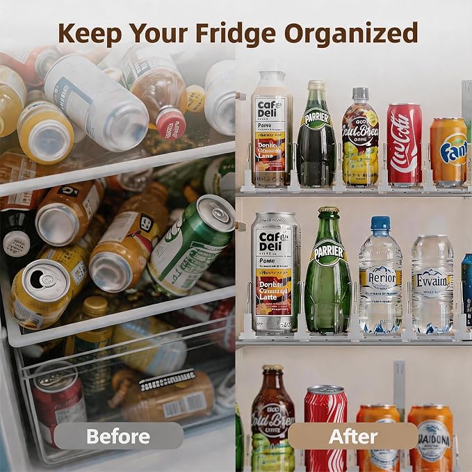 HIYOHIYO 3 Row Auto-Push Drink Organizer for Fridge, Depth 15" | Automatic Soda Can Dispenser, Adjustable Width, For Refrigerator Supermarket Shelf Storage
