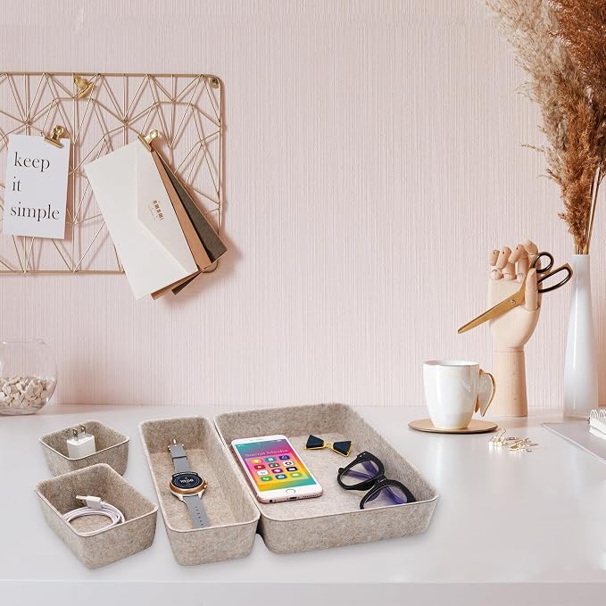 Welaxy 8pc Nordic Minimalist Desk Organizer Tray Beige Oatmeal Storage