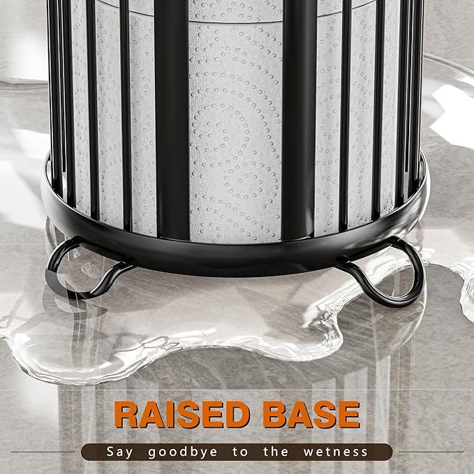 Toilet Paper Holder Stand, Freestanding Toilet Paper Storage,2 Pack,Black | Waterproof Raised Feet,Rustproof,Fit 3 Mega Rolls,No Drilling No Assemble,Minimalistic Storage,Space-saving Renter Friendly