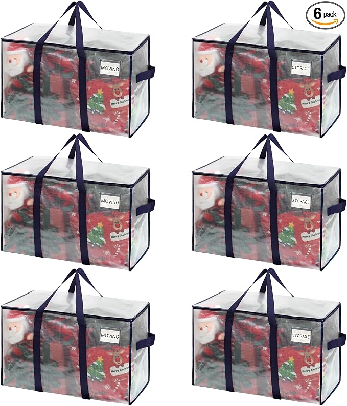 VENO 6 Pack Heavy Duty Moving Bags, Extra Large Storage Bags with Reinforced Handles & Strong Zippers, Foldable & Reusable Moving Box Alternative for Clothes & Dorm Storage