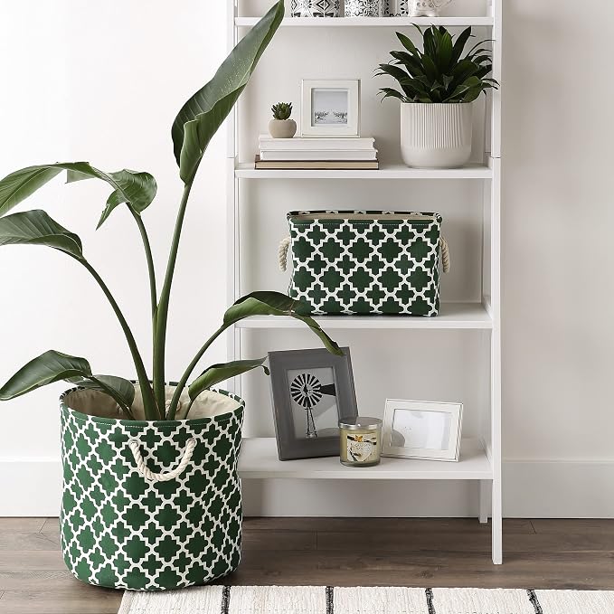 DII Polyester Container with Handles, Lattice Storage Bin, Small, Hunter Green