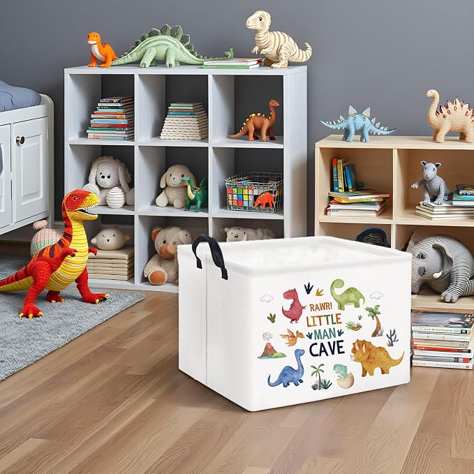Rectangular Kids Storage Basket Baby Storage Basket with Handles for Home Kitchen Boys and Girls Cute Toy Storage Bin Organizer Shelf Book Room Decor(Dinosaur)