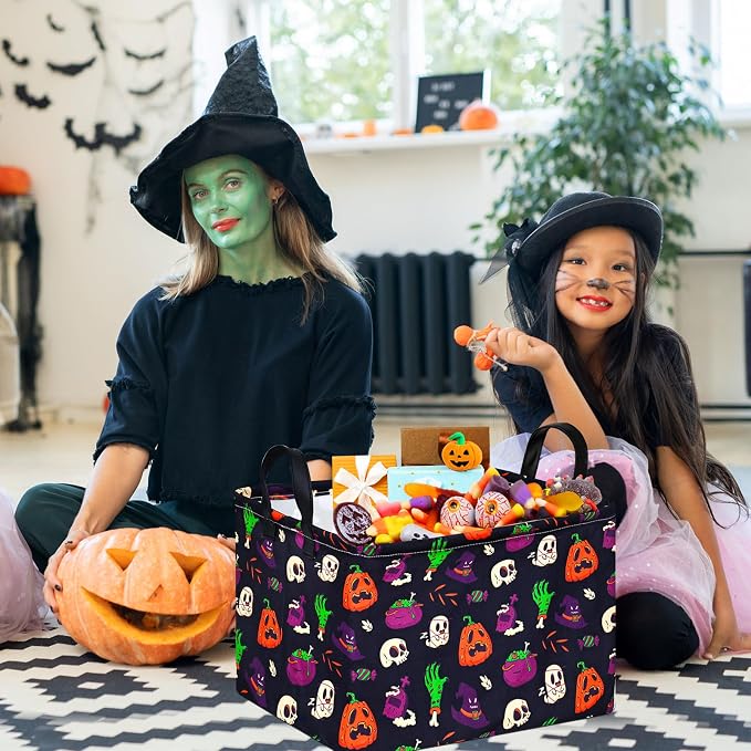 Halloween Ghost Storage Basket with Handles Pumpkin Open Gifts&Candy Spooky Basket stuffers for Kids Baby Collapsible Women Organizer Bins Toys Boxes for Shelves Home Office
