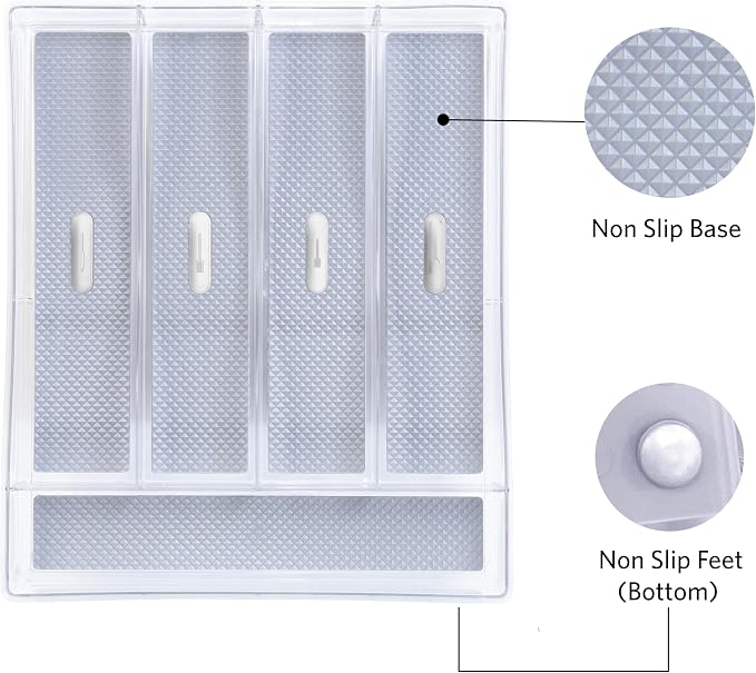 Glad Silverware & Utensil Drawer Organizer - Divided Clear Plastic Storage Tray with 5 Compartments for Kitchen Flatware and Cutlery - BPA Free, Food Safe, Non Slip, 11x13 inches