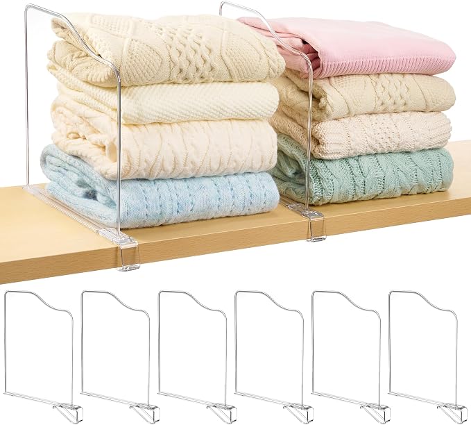 Vtopmart 12" Extra Tall x 12" Deep Shelf Dividers for Closet Organization, 12 Pack Clear Closet Organizers for Deep Shelves, Maximizing Vertical Space for Sweaters, Jeans and Clothes Storage