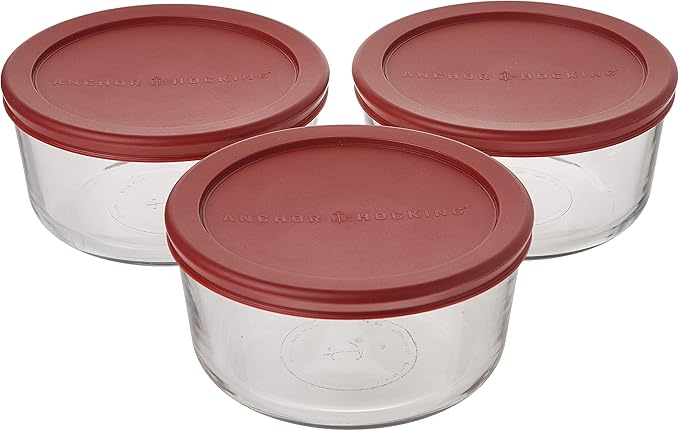 Anchor Hocking 4 Cup Food Storage Containers with Red Lids (3)