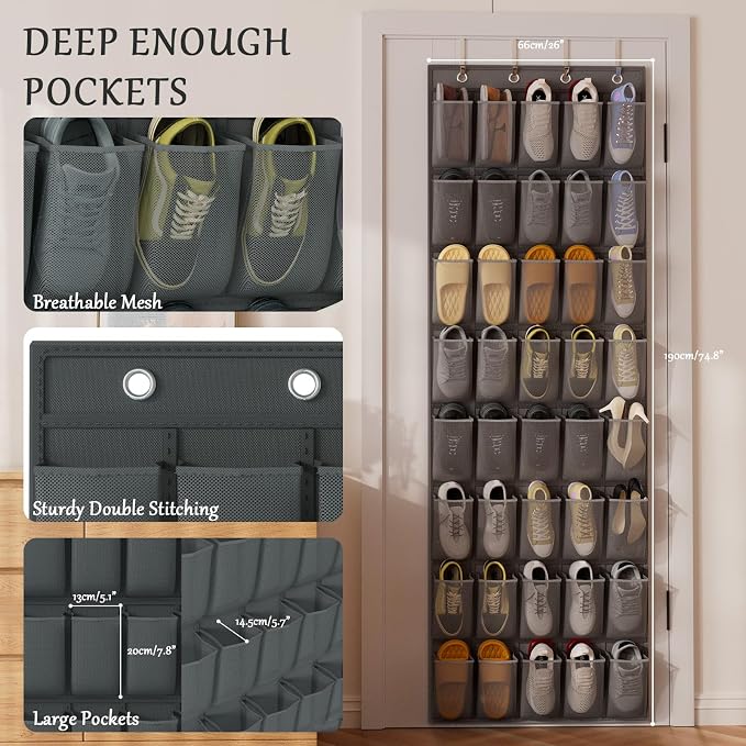 homyfort Over the Door Shoe Organizer, 40 Large Breathable Mesh Pocket,Space Saving Hanging Shoe Rack,Shoe Storage Holder for Entryway Bedroom Closet