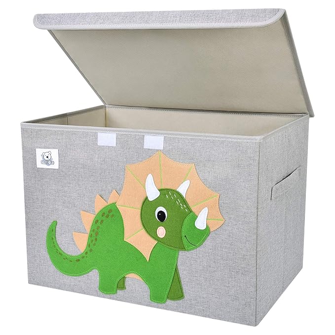 Foldable Large Kids Toy Chest with Flip-Top Lid, Collapsible Fabric Animal Toy Storage Organizer/Bin/Box/Basket/Trunk for Toddler, Children and Baby Nursery (Triceratops)
