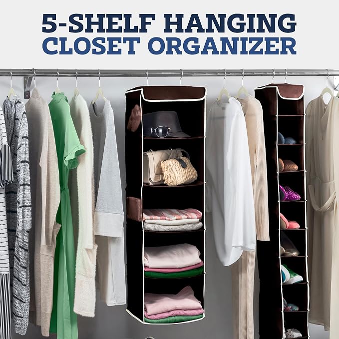 ZOBER Hanging Closet Organizer, 5-Shelf - Hanging Storage Organizer Shelves for Clothes, Towels, Toys - College Dorm Room, Nursery, & Home Closet