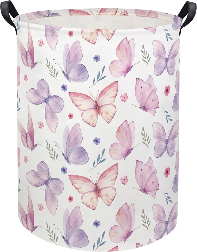 Butterfly Baby Laundry Basket Baby Hamper for Nursery Girl Kids Butterfly Hamper Cute Kids Toys Storage Bin Organizer Butterfly Room Decor for Home(Watercolor Butterfly)