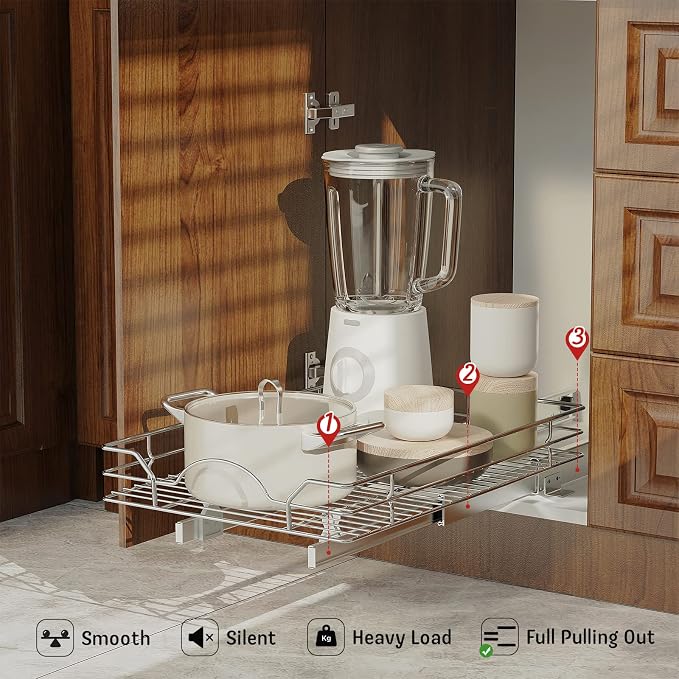 LOVMOR Pull Out Cabinet Organizer and Storage 14½" W x 21½" D, Slide Out Shelves for Kitchen Cabinets