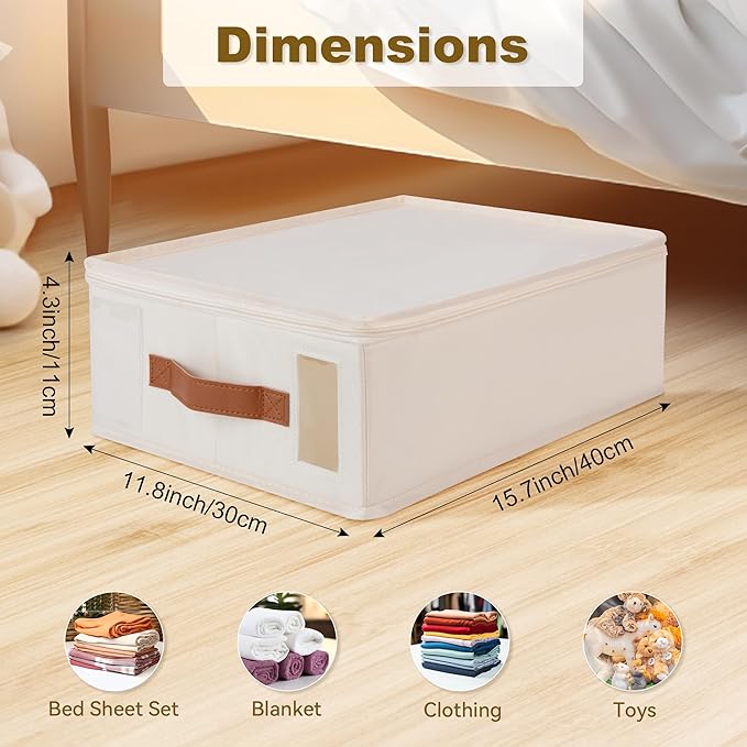 6 Pack Bed Sheet Organizers and Storage, Bedding Storage Box with Zipper, Label, Handle, Window, Linen Closet Organizer and Storage for Sheet Set, Clothing, Duvet Covers, Toys