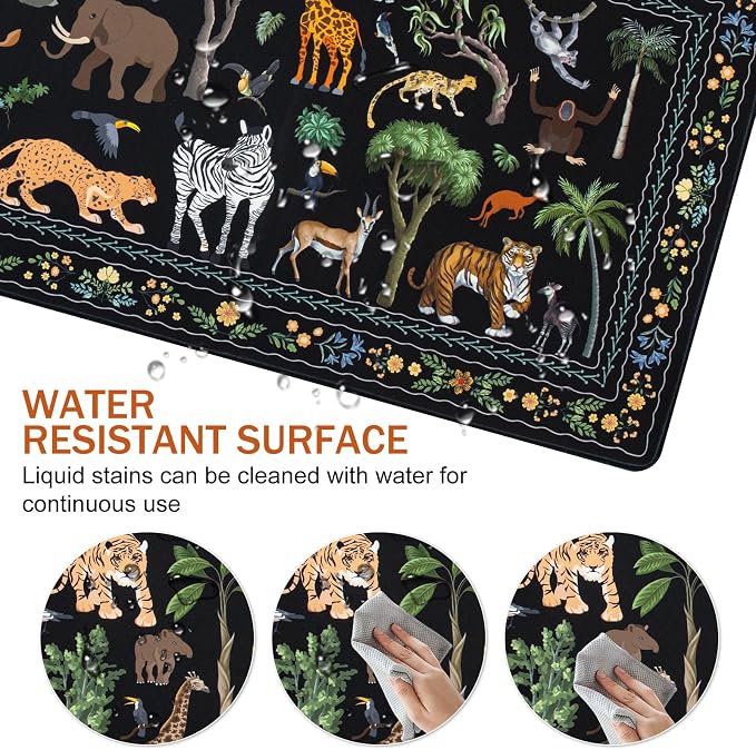 L-SPOUTTO Jungle Animal Desk Mat for Keyboard and Mouse, Black Mouse Pad | XXL Large Non-Slip Keyboard Pad Waterproof Desktop Mat for Laptop Computer Work Game Home Office
