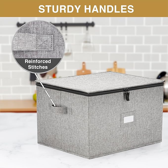 Champagne Flute Storage Box - Hard Shell China Storage Holds 12 Stemware Glasses - Protects Flutes, Crystal Glass, Wine Glasses and Fine China - Stackable - Fully Padded Inside