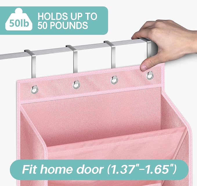 KEETDY Over The Door Shoe Organizer Fit 20 Pairs Sneakers Large Hanging Shoe Organizer for Closet Door Storage Boots, Pink