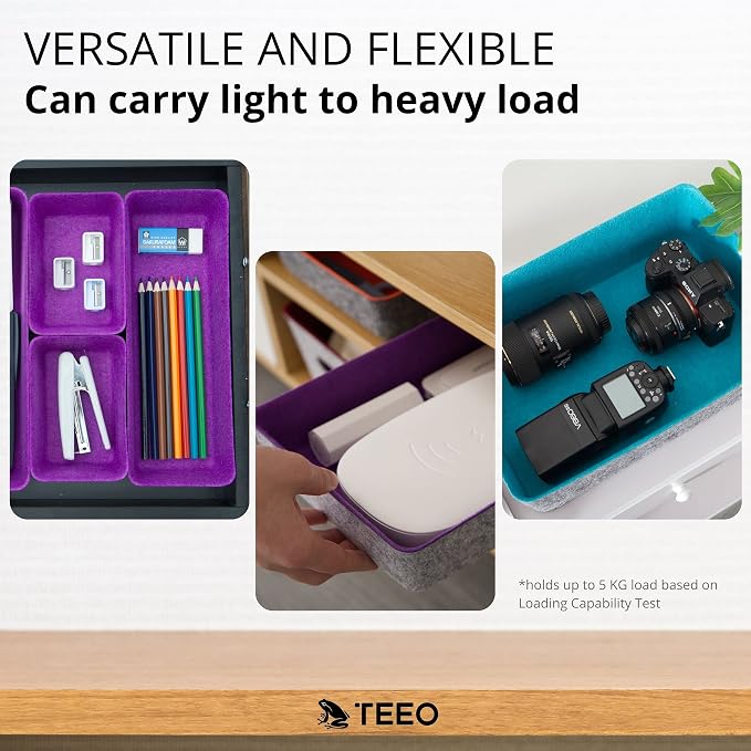 Teeo - Drawer Organizer Tray - Bathroom Drawer Storage - Purple Office Supplies Desk Accessories - Drawer Makeup Organizer - Home Office Cosmetic Bins Dividers Box Compartment - Pack of 7, Purple