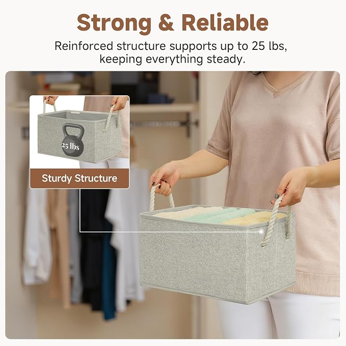 StorageWorks Storage Baskets for Shelves, Closet Organizers and Storage Bins, Fabric Organizer Bins for Clothes, Closet Shelf Organizer, Gray, Large, 3-Pack