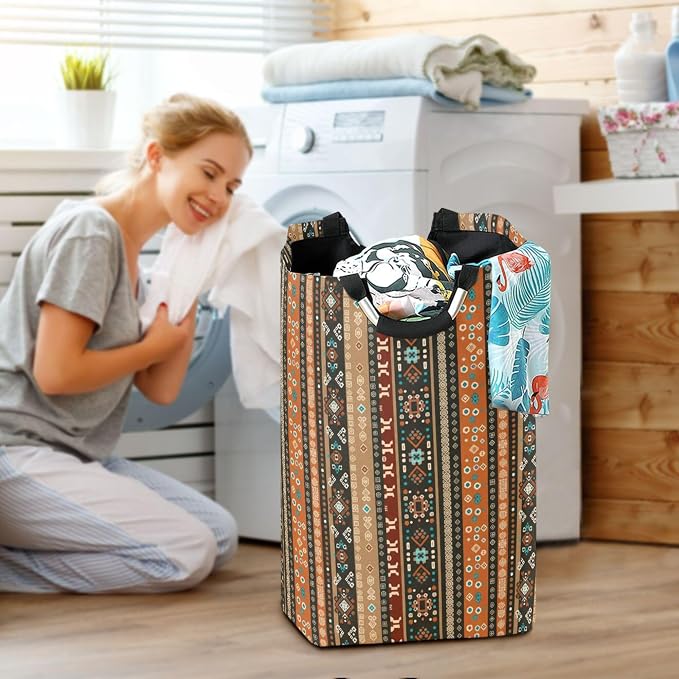 Western Boho Large Laundry Hamper Basket, Collapsible Laundry Bag Storage Bins Baskets with Handles for Laundry, Bedroom, Home Decor