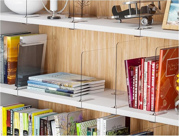 Yieach Adjustable Height Clear Shelf Dividers,4 Pack Acrylic Closet Shelf Dividers for Organization,11.1 Inch Tall Vertical Plastic Shelf Separators for Towel,Sweater,Towel Organizers and Bookshelf