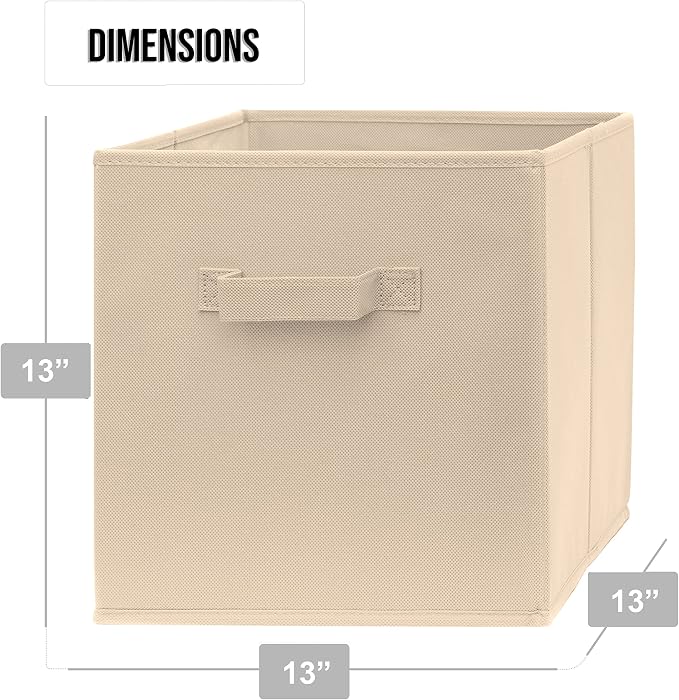 13 Inch Cube Storage Bins - 6 Pack - Large, Dual Handles, Foldable | 13x13 Fabric Bins for Organizing Closet, Clothes and Toys