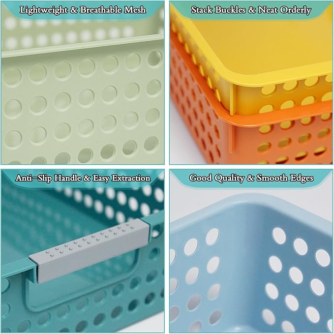 Soddeph A4 Paper Trays for Classroom with Grip Handles,Book Baskets for Library, Drawers, Office, Home,Desk,Turn in Trays Classroom Plastic Storage Baskets