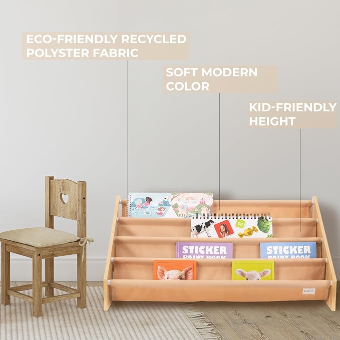 ZICOTO Decorative Wooden Bookshelf for Kids Rooms - Keeps Plenty of Books Neatly Organized & Within Reach for Toddlers - Easy Install Montessori Book Shelf for Baby's Bedroom or Playroom Decor