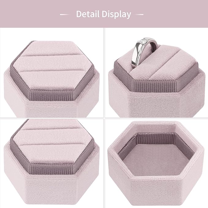 DesignSter Hexagon Velvet Ring Box - Premium Gorgeous Vintage Double Ring Display Holder with Detachable Lid for Proposal, Engagement, Wedding, Ceremony(Vintage purple)