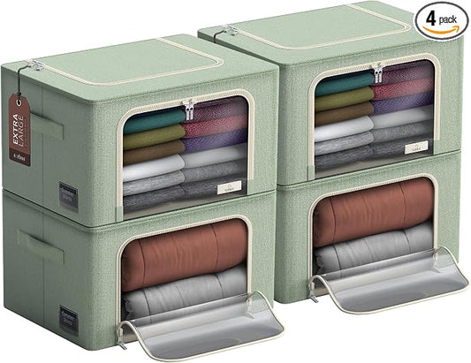 Sorbus Jumbo Storage Bins with Metal Frame - Oxford Fabric Storage Containers with Large Clear Window & Carry Handles - Stackable & Foldable Clothes Organizer Bags for Bedding Linen, Clothing & More