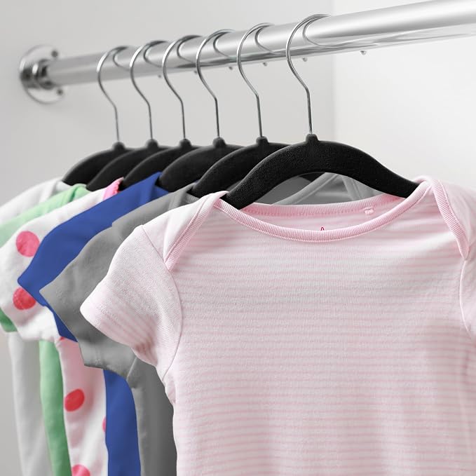 Casafield 100 Velvet Baby Hangers - 11" Size for Infant & Toddler Clothes - Black