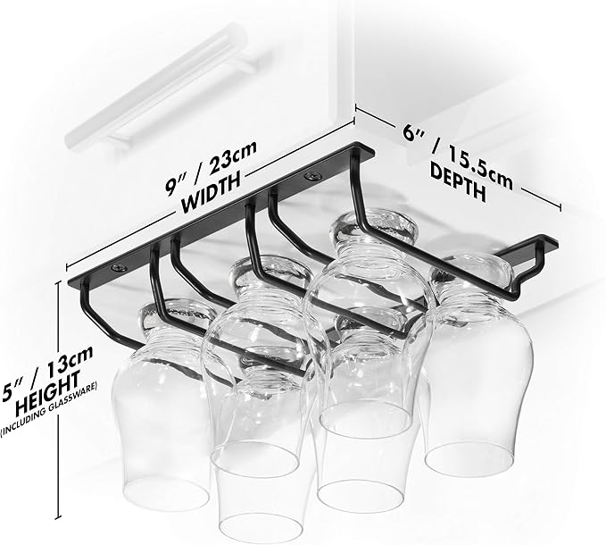 CairnCradle Whiskey Glass Rack - Under Cabinet Whisky Tasting Glasses Holder Storage Hanger Metal Organizer for Bar Kitchen (3 Across x 2 Deep, Matte Black)