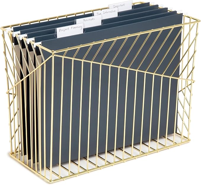 U Brands Metal Hanging File Organizer, Letter Size, Desktop Accessory, Vena Collection, Gold